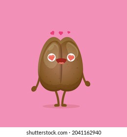 cartoon happy coffee bean character isolated on pink background. funky food character character