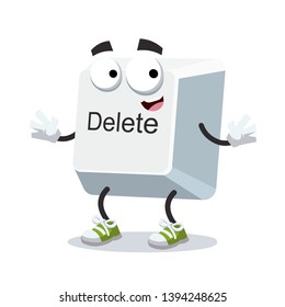 cartoon happy computer key button delete mascot smiling on white background