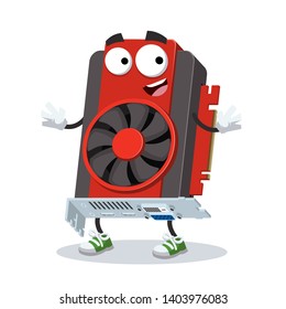 cartoon happy computer video graphics card mascot smiling on white background
