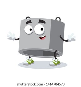 cartoon happy concrete ring for well mascot smiling on white background