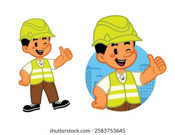 Cartoon Of Happy Construction Worker Mascot