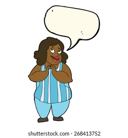 caricatura alegre cocinera con burbuja de habla