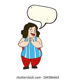 caricatura alegre cocinera con burbuja de habla