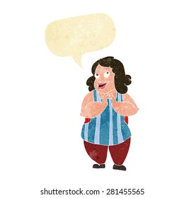 caricatura alegre cocinera con burbuja de habla