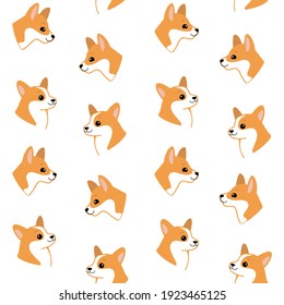 Cartoon happy corgi dog - simple trendy pattern with  head of dog. Flat vector illustration for prints, clothing, packaging and postcards.