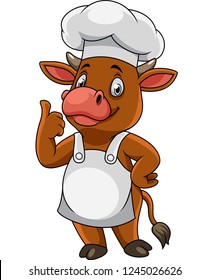 Cartoon happy cow chef giving thumbs up