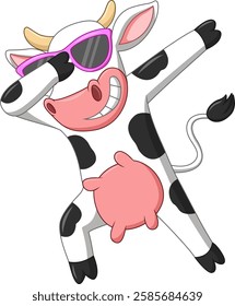 Cartoon a happy cow dabbing dance 