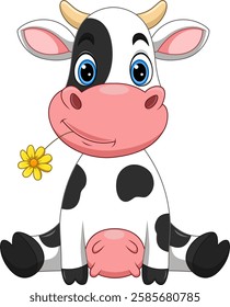 Cartoon a happy cow sitting