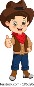 Cartoon happy cowboy boy giving thumbs up