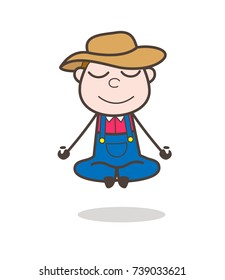 Cartoon Happy Cowboy Character Doing Yoga Vector