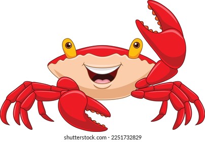 Cartoon happy crab on white background