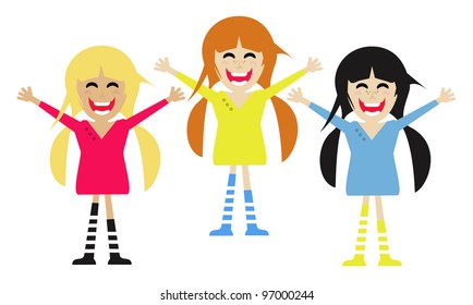 Cartoon happy cute girls