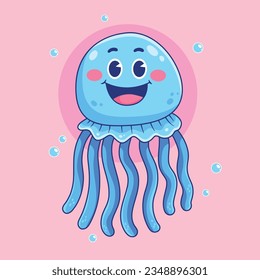 Cartoon happy cute jellyfish vector