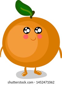 A cartoon of a happy and cute orange with rosy cheeks and sparkling eyes, vector, color drawing or illustration.