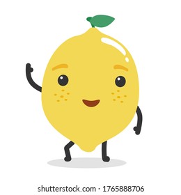 Cartoon happy cute smiling lemon character.Vector illustration of cute fresh lemon character smiling.