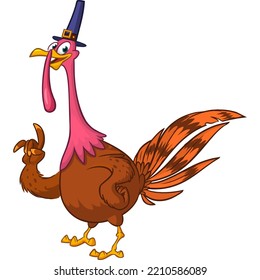 Cartoon happy cute thanksgiving turkey bird. Design for Thanksgiving Day. Vector illustration isolated. 