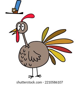 Cartoon glücklich süßer Thanksgiving Truthahn Vogel. Design für den Erntedanktag. Vektorgrafik einzeln. 