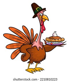 Cartoon happy cute thanksgiving turkey bird. Vector illustration isolated. Design for Thanksgiving Day outlined