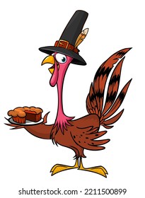 Cartoon happy cute thanksgiving turkey bird. Vector illustration isolated. Design for Thanksgiving Day outlined