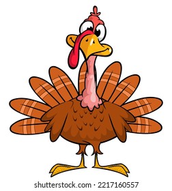 Cartoon happy cute thanksgiving turkey bird. Vector illustration isolated. Design for Thanksgiving Day outlined