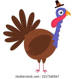 Cartoon happy cute thanksgiving turkey bird. Design for Thanksgiving Day. Vector illustration isolated. 