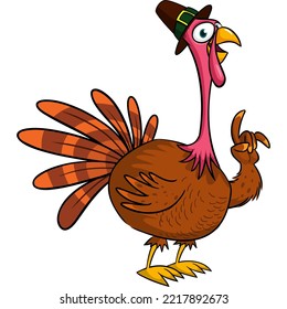 Cartoon happy cute thanksgiving turkey bird. Vector illustration isolated. Design for Thanksgiving Day outlined