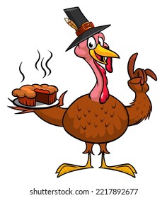 Cartoon happy cute thanksgiving turkey bird. Vector illustration isolated. Design for Thanksgiving Day outlined