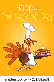 Cartoon happy cute thanksgiving turkey bird. Design for Thanksgiving Day. Vector illustration isolated. 
