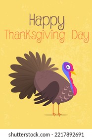 Cartoon happy cute thanksgiving turkey bird. Design for Thanksgiving Day. Vector illustration isolated. 
