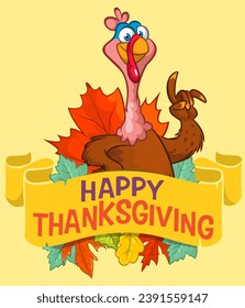 Cartoon happy cute thanksgiving turkey bird. Vector illustration isolated. Design for Thanksgiving Day.