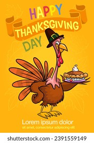 Cartoon happy cute thanksgiving turkey bird. Vector illustration isolated. Design for Thanksgiving Day.