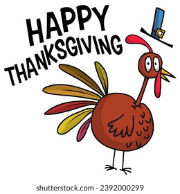 Cartoon happy cute thanksgiving turkey bird. Vector illustration isolated. Design for Thanksgiving Day.