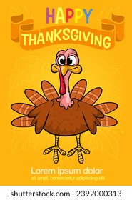 Cartoon happy cute thanksgiving turkey bird. Vector illustration isolated. Design for Thanksgiving Day.