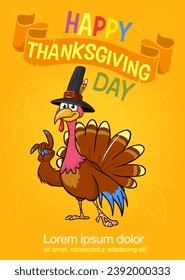 Cartoon happy cute thanksgiving turkey bird. Vector illustration isolated. Design for Thanksgiving Day.