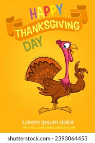 Cartoon happy cute thanksgiving turkey bird. Vector illustration isolated. Design for Thanksgiving Day.