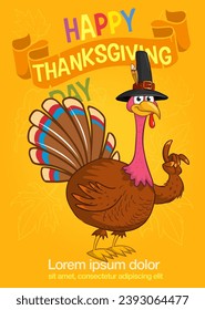 Cartoon happy cute thanksgiving turkey bird. Vector illustration isolated. Design for Thanksgiving Day.