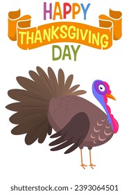 Cartoon happy cute thanksgiving turkey bird. Vector illustration isolated. Design for Thanksgiving Day.