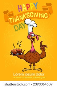 Cartoon happy cute thanksgiving turkey bird. Vector illustration isolated. Design for Thanksgiving Day.