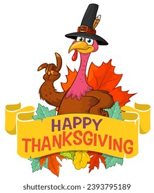 Cartoon happy cute thanksgiving turkey bird. Vector illustration isolated. Design for Thanksgiving Day.