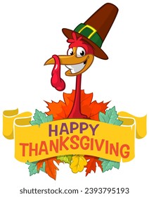 Cartoon happy cute thanksgiving turkey bird. Vector illustration isolated. Design for Thanksgiving Day.