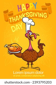 Cartoon happy cute thanksgiving turkey bird. Vector illustration isolated. Design for Thanksgiving Day.