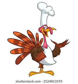 Cartoon glücklich niedlich Thanksgiving Pute Vogel tragen Chefs Hut. Vektorgrafik einzeln. Design für Thanksgiving Day