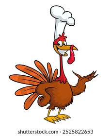 Cartoon glücklich niedlich Thanksgiving Pute Vogel tragen Chefs Hut. Vektorgrafik einzeln. Design für Thanksgiving Day