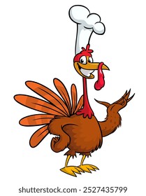 Cartoon happy cute thanksgiving turkey bird wearing chiefs hat. Vector illustration isolated. Design for Thanksgiving Day