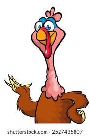 Cartoon happy cute thanksgiving turkey bird. Vector illustration isolated. Design for Thanksgiving Day