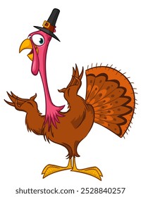 Cartoon happy cute thanksgiving turkey bird. Vector illustration isolated. Design for Thanksgiving Day