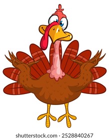 Cartoon happy cute thanksgiving turkey bird. Vector illustration isolated. Design for Thanksgiving Day