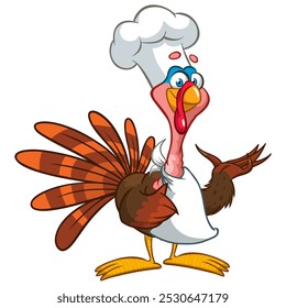 Cartoon happy cute thanksgiving turkey bird wearing chiefs hat. Vector illustration isolated. Design for Thanksgiving Day