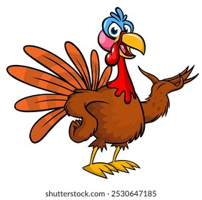 Cartoon happy cute thanksgiving turkey bird. Vector illustration isolated. Design for Thanksgiving Day