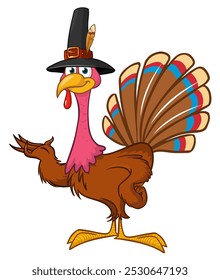 Cartoon happy cute thanksgiving turkey bird. Vector illustration isolated. Design for Thanksgiving Day